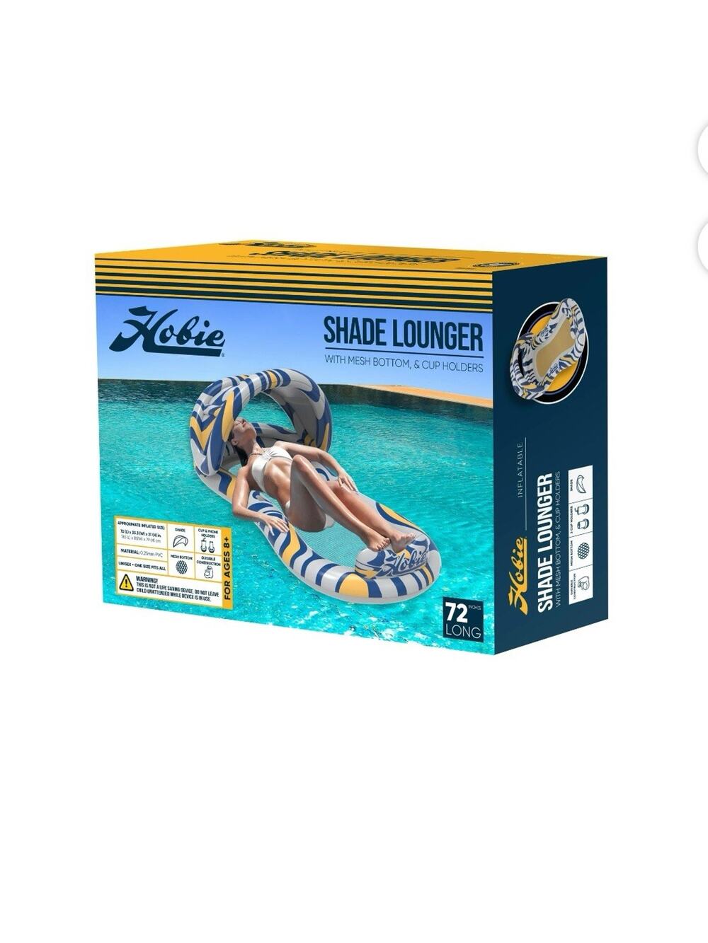 Hobie Inflatable Pool Lounger Float Shade Lounger Mesh Inflatable Cup Holder